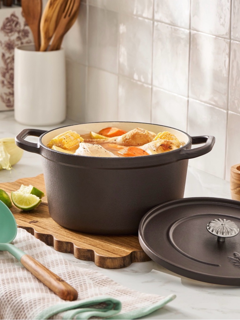 The Pioneer Woman Brown Cast Iron Dutch Oven with Cream Interior